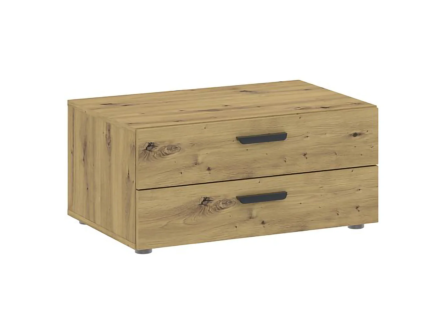 Cassettiera Piatto, 2 Cassetti, 74x52x35h cm Marrone Rovere Nodi, Apertura Scorrevole, Chiusura Scorrevole