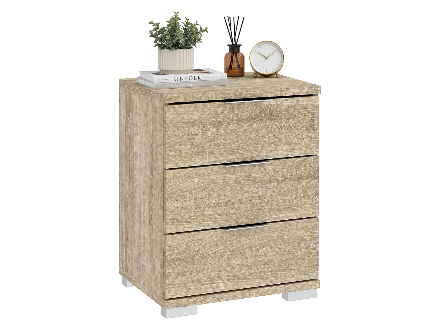 Cassettiera Laharo, 3 Cassetti, 46x42x61h cm Marrone Rovere, Apertura Scorrevole, Chiusura Scorrevole