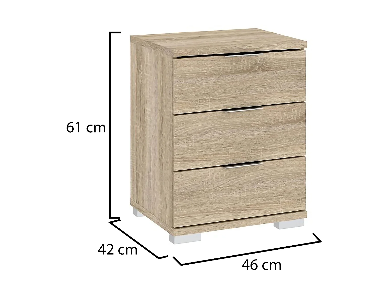 Cassettiera Laharo, 3 Cassetti, 46x42x61h cm Marrone Rovere, Apertura Scorrevole, Chiusura Scorrevole