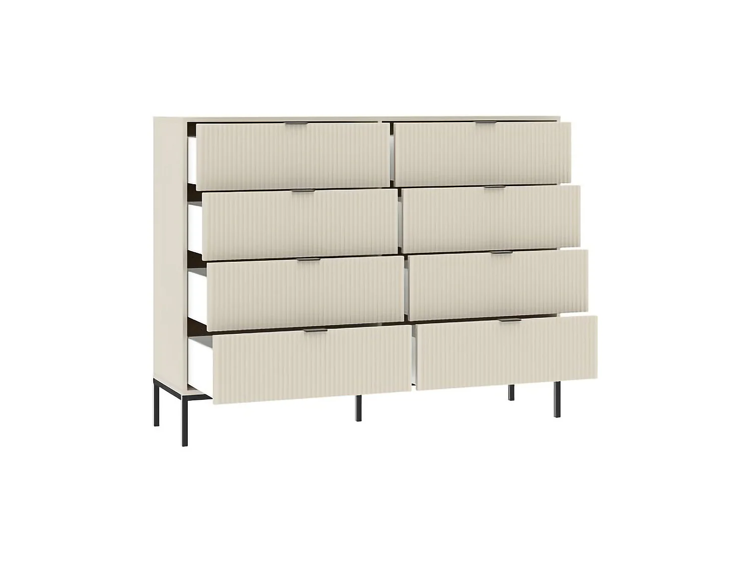 Cassettiera Lamila, 8 Cassetti, 150x40x116h cm Beige Cashmere, Apertura Scorrevole, Chiusura Soft Close