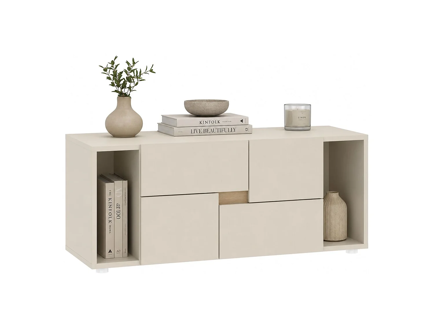 Cassettiera Lamimoli, 2 Cassetti, 94x30x40h cm Beige Cashmere, Apertura Scorrevole, Chiusura Scorrevole