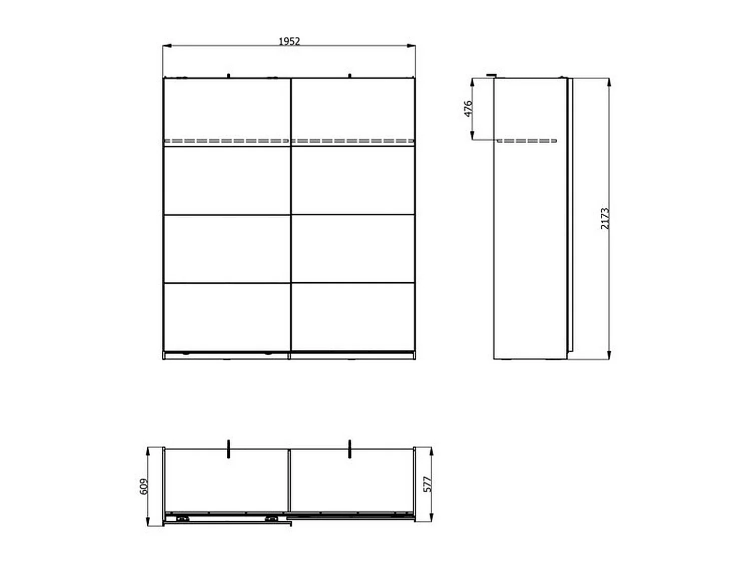 Großer Kleiderschrank Cariano, 2 Böden, 195x218h cm Weiß Matt, Schlafzimmer, Kleiderstange, 2 Türen