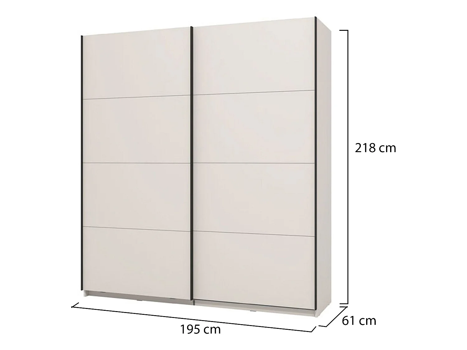 Großer Kleiderschrank Cariano, 2 Böden, 195x218h cm Weiß Matt, Schlafzimmer, Kleiderstange, 2 Türen