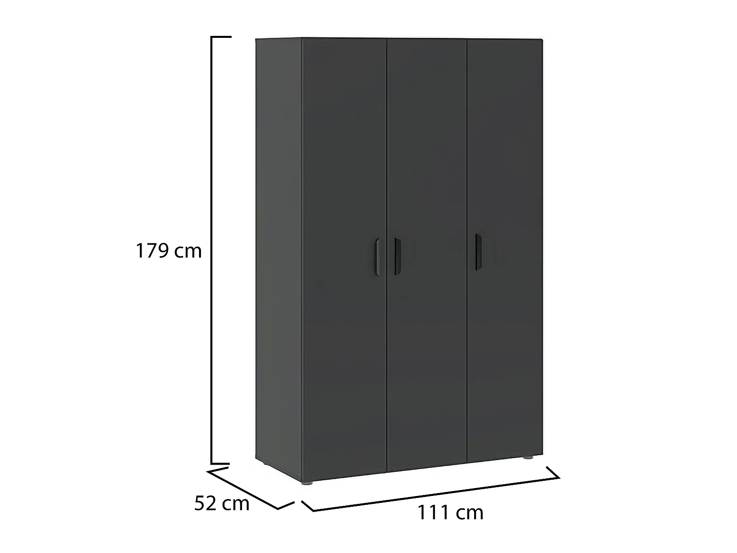 Garde-robe 3 Portes Pettineo, Portemanteau, 111x52 cm Noir Anthracite, Armoire Chambre, 4 Étagères, 3 Portes