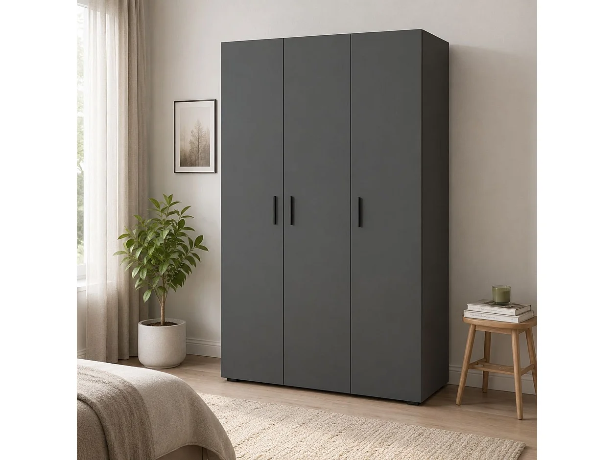 Garde-robe 3 Portes Pettineo, Portemanteau, 111x52 cm Noir Anthracite, Armoire Chambre, 4 Étagères, 3 Portes
