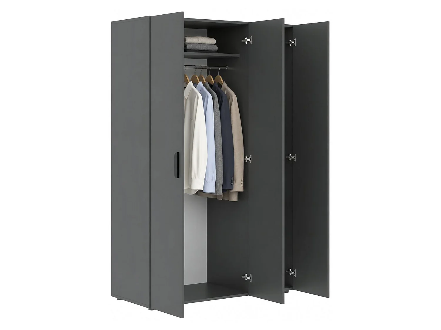 Guardaroba 3 Ante Pettineo, Appendiabiti, 111x52 cm Nero Antracite, Armadio Camera da Letto, 4 Ripiani, 3 Ante