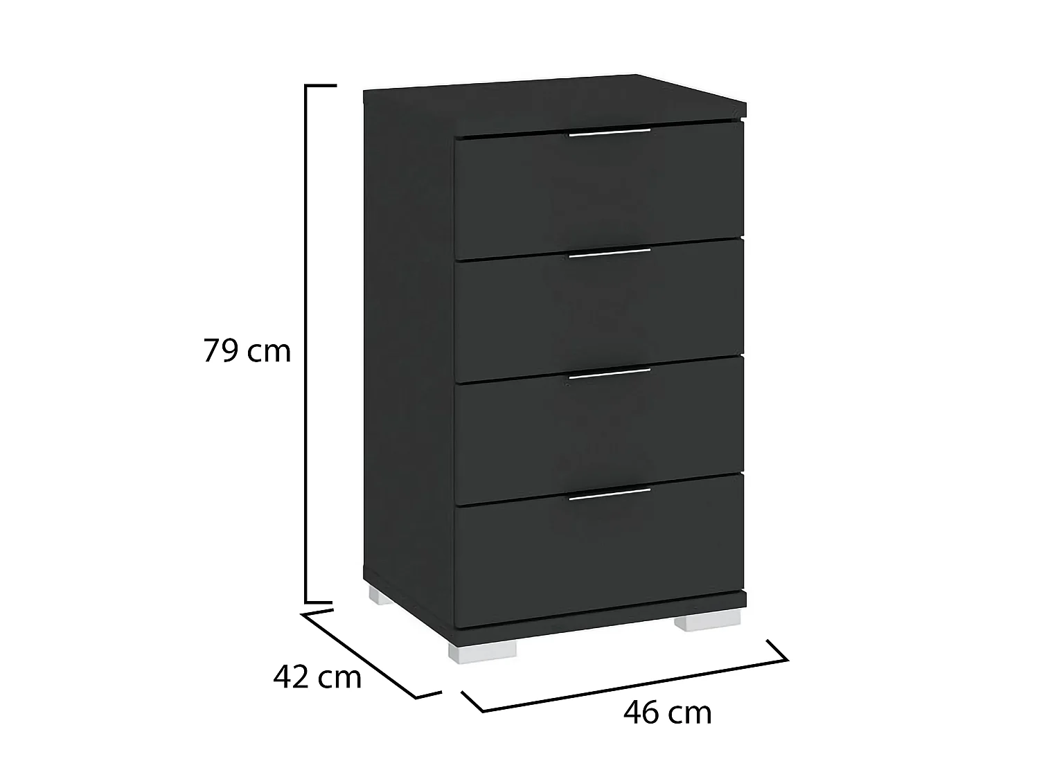 Cassettiera Laka, 4 Cassetti, 46x42x79h cm Nero Antracite, Apertura Scorrevole, Chiusura Scorrevole