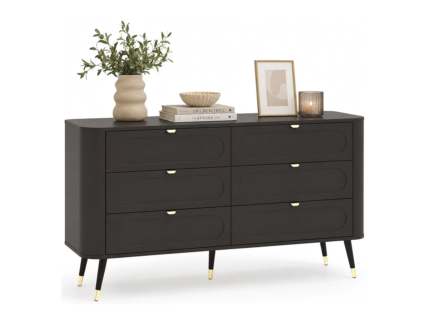 Cassettiera Lapaseso, 6 Cassetti, 138x40x80h cm Nero Antracite, Apertura Scorrevole, Chiusura Scorrevole