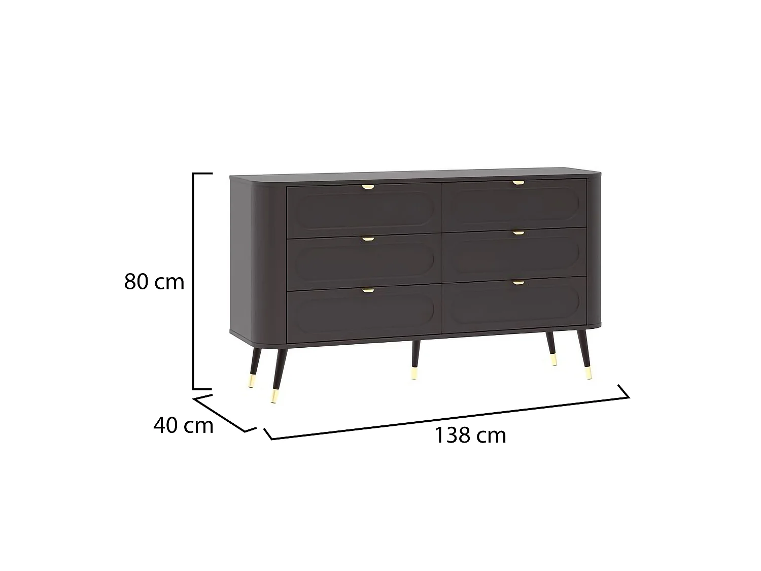 Cassettiera Lapaseso, 6 Cassetti, 138x40x80h cm Nero Antracite, Apertura Scorrevole, Chiusura Scorrevole