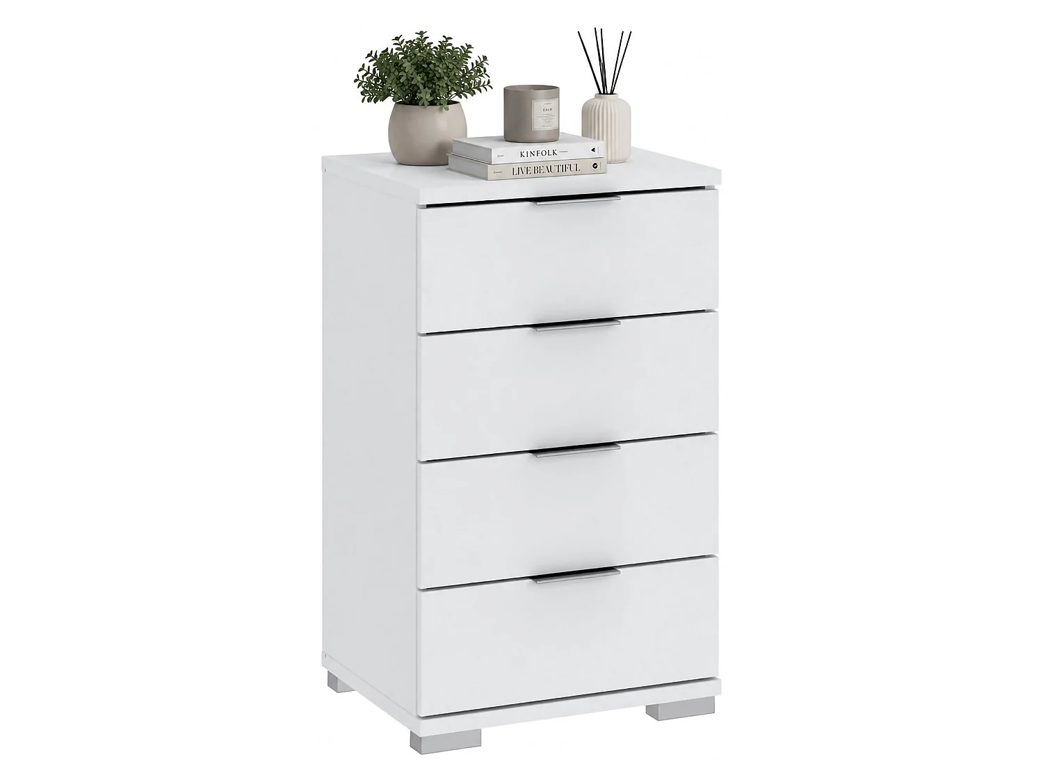 Cassettiera Laka, 4 Cassetti, 46x42x79h cm Bianco, Apertura Scorrevole, Chiusura Scorrevole