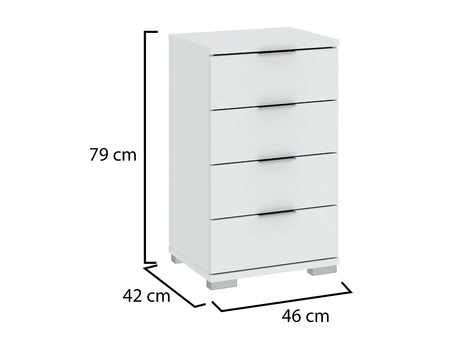 Cassettiera Laka, 4 Cassetti, 46x42x79h cm Bianco, Apertura Scorrevole, Chiusura Scorrevole