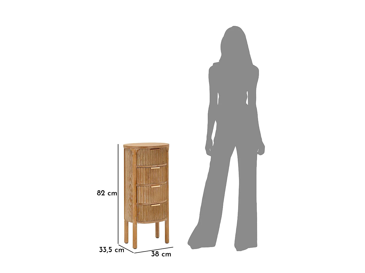 Commode Falisa, 4 tiroirs, 38x34x82h cm marron cerisier, effet vieilli, ouverture coulissante