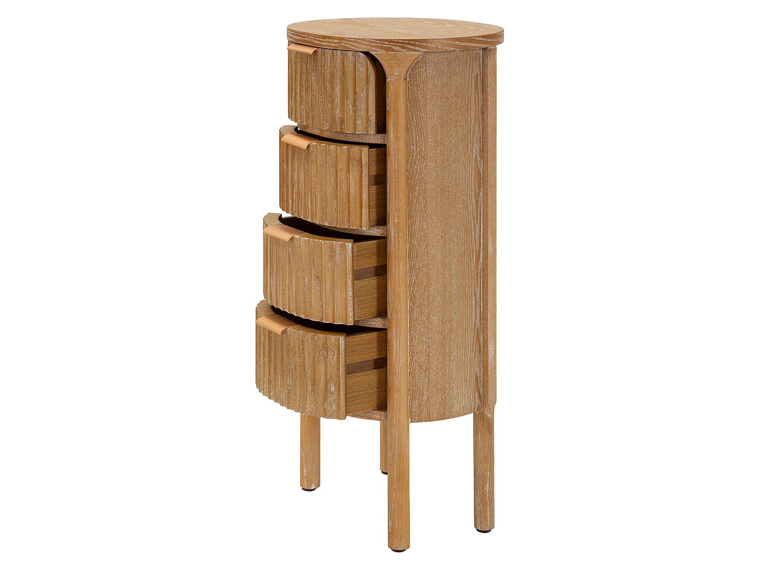 Commode Falisa, 4 tiroirs, 38x34x82h cm marron cerisier, effet vieilli, ouverture coulissante