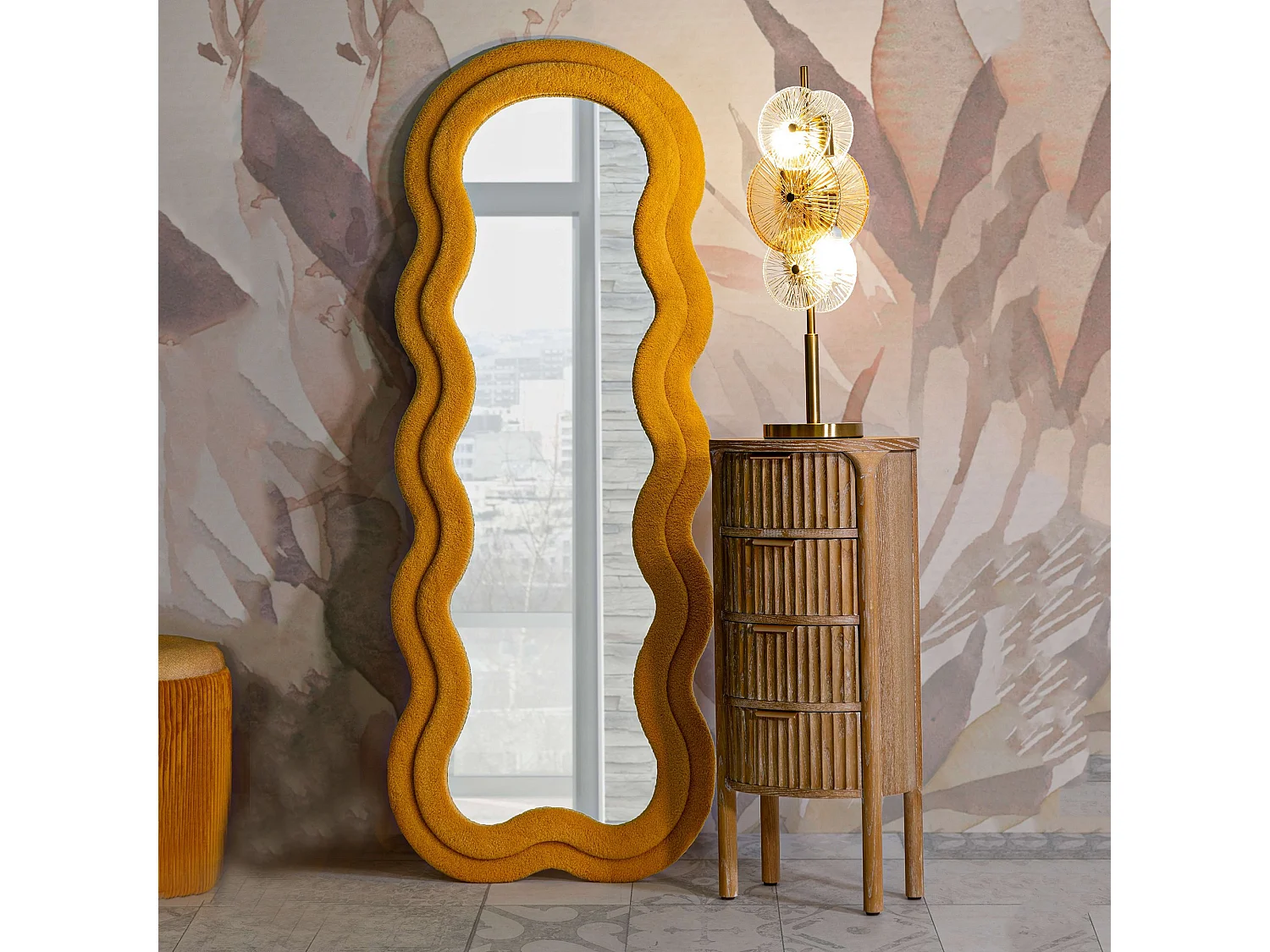 Commode Falisa, 4 tiroirs, 38x34x82h cm marron cerisier, effet vieilli, ouverture coulissante