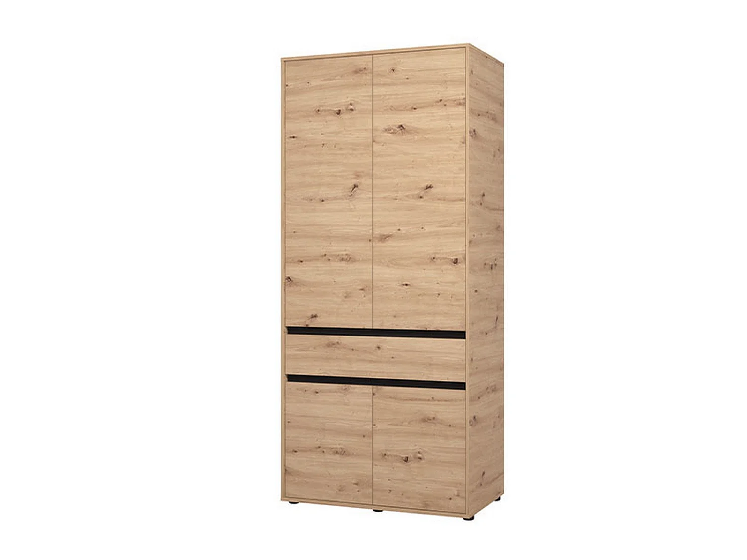 Großer Kleiderschrank Vimercati, 3 Einlegeböden, 93x211h cm in Eichenbraun, Schlafzimmer-Schrank, Kleiderstange, Flügeltüren