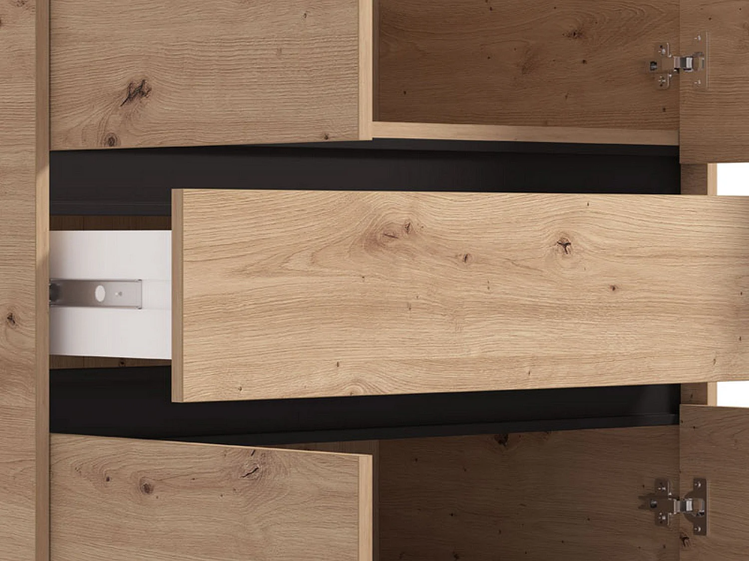 Großer Kleiderschrank Vimercati, 3 Einlegeböden, 93x211h cm in Eichenbraun, Schlafzimmer-Schrank, Kleiderstange, Flügeltüren