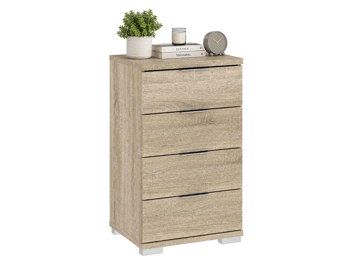 Cassettiera Laka, 4 Cassetti, 46x42x79h cm Marrone Rovere, Apertura Scorrevole, Chiusura Scorrevole