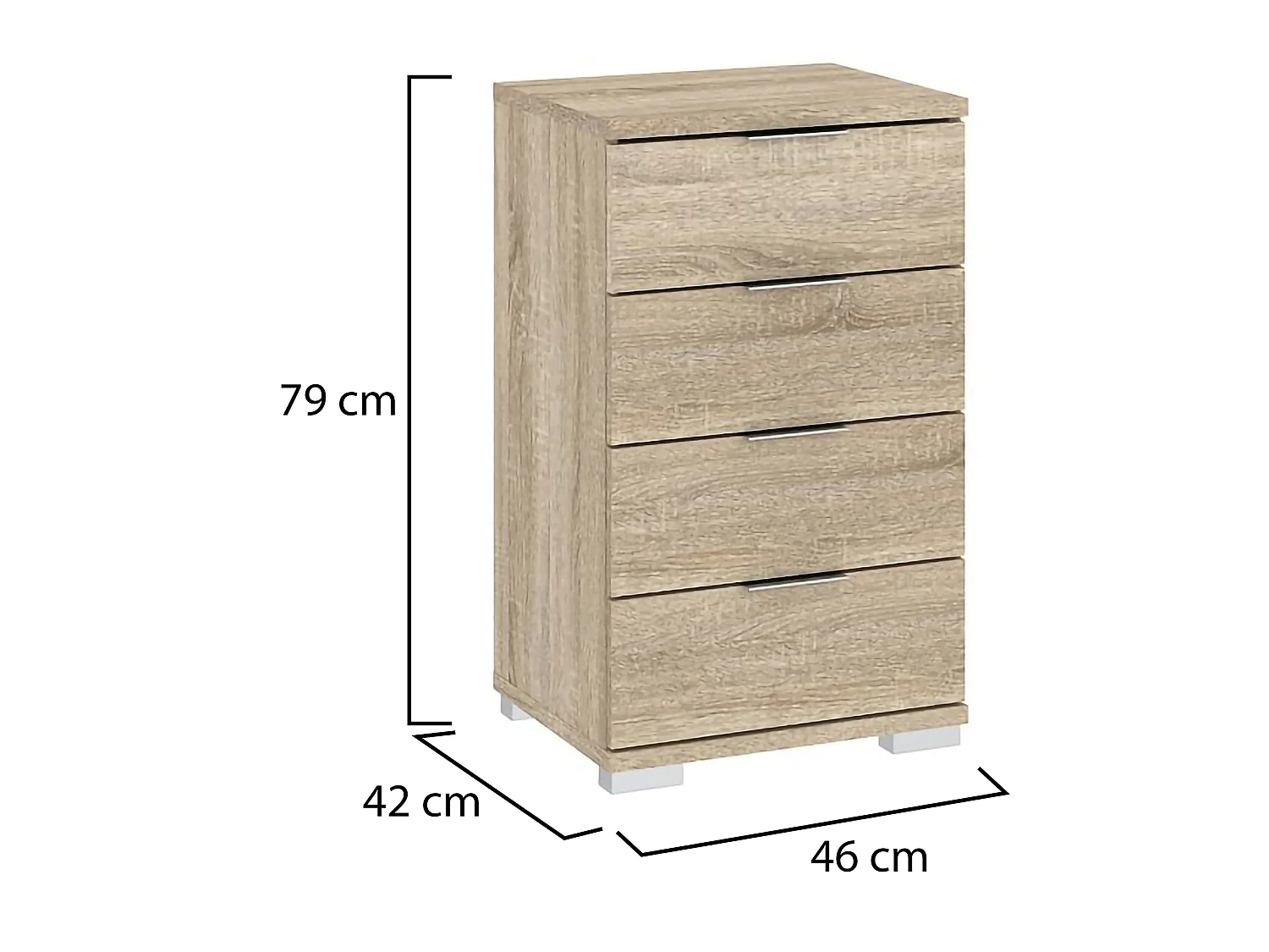 Cassettiera Laka, 4 Cassetti, 46x42x79h cm Marrone Rovere, Apertura Scorrevole, Chiusura Scorrevole