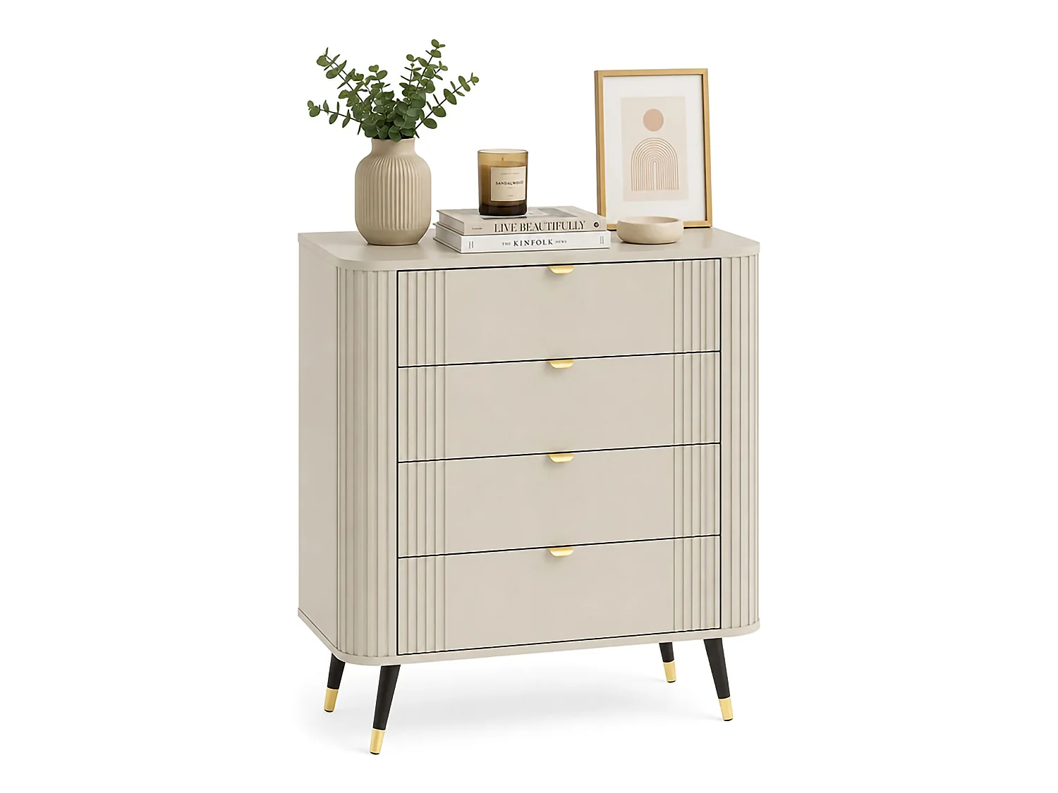 Commode Lanoha, 4 tiroirs, 78x40x98h cm Beige Cashmere, ouverture coulissante, fermeture coulissante