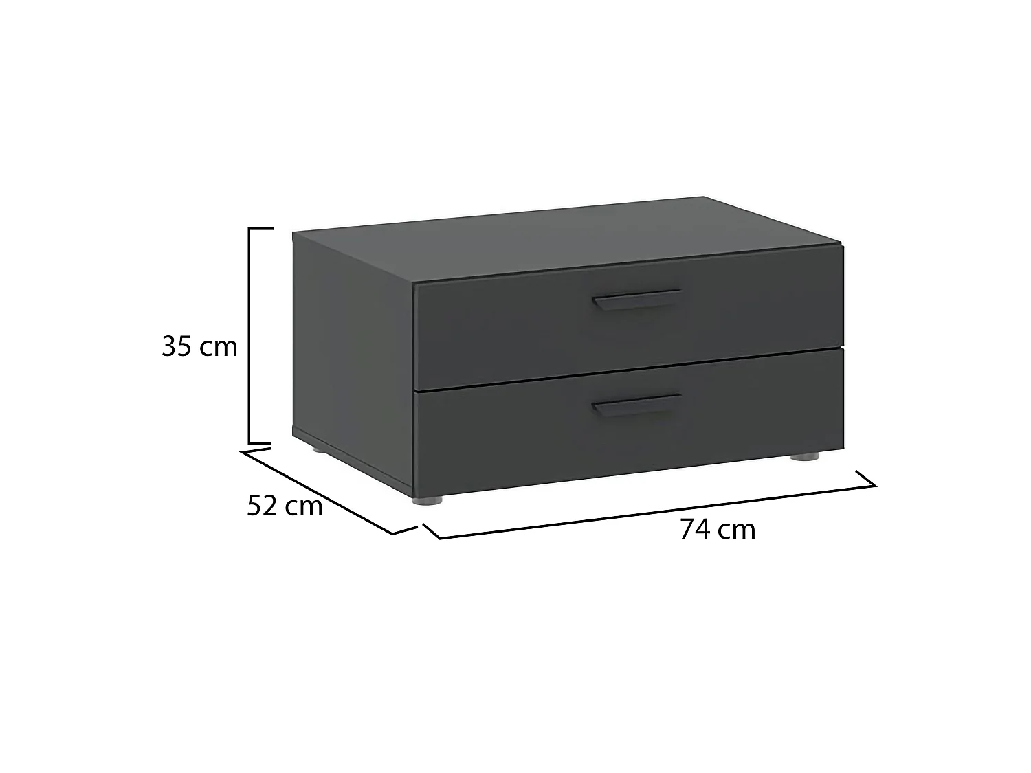 Cassettiera Piatto, 2 Cassetti, 74x52x35h cm Nero Antracite, Apertura Scorrevole, Chiusura Scorrevole