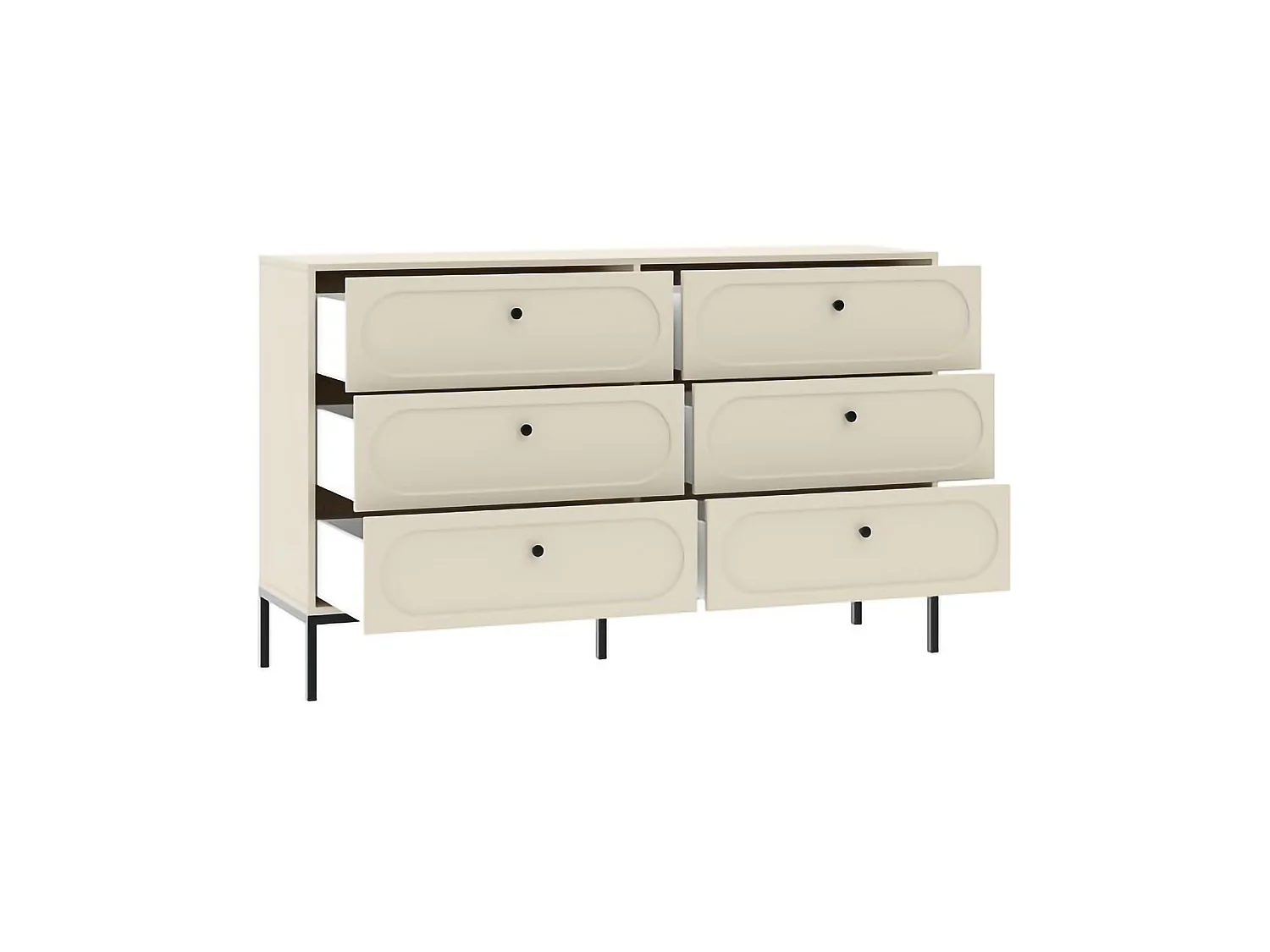 Commode Laniti, 4 Tiroirs, 150x40x92h cm Beige Cachemire, Ouverture Coulissante, Fermeture Soft Close