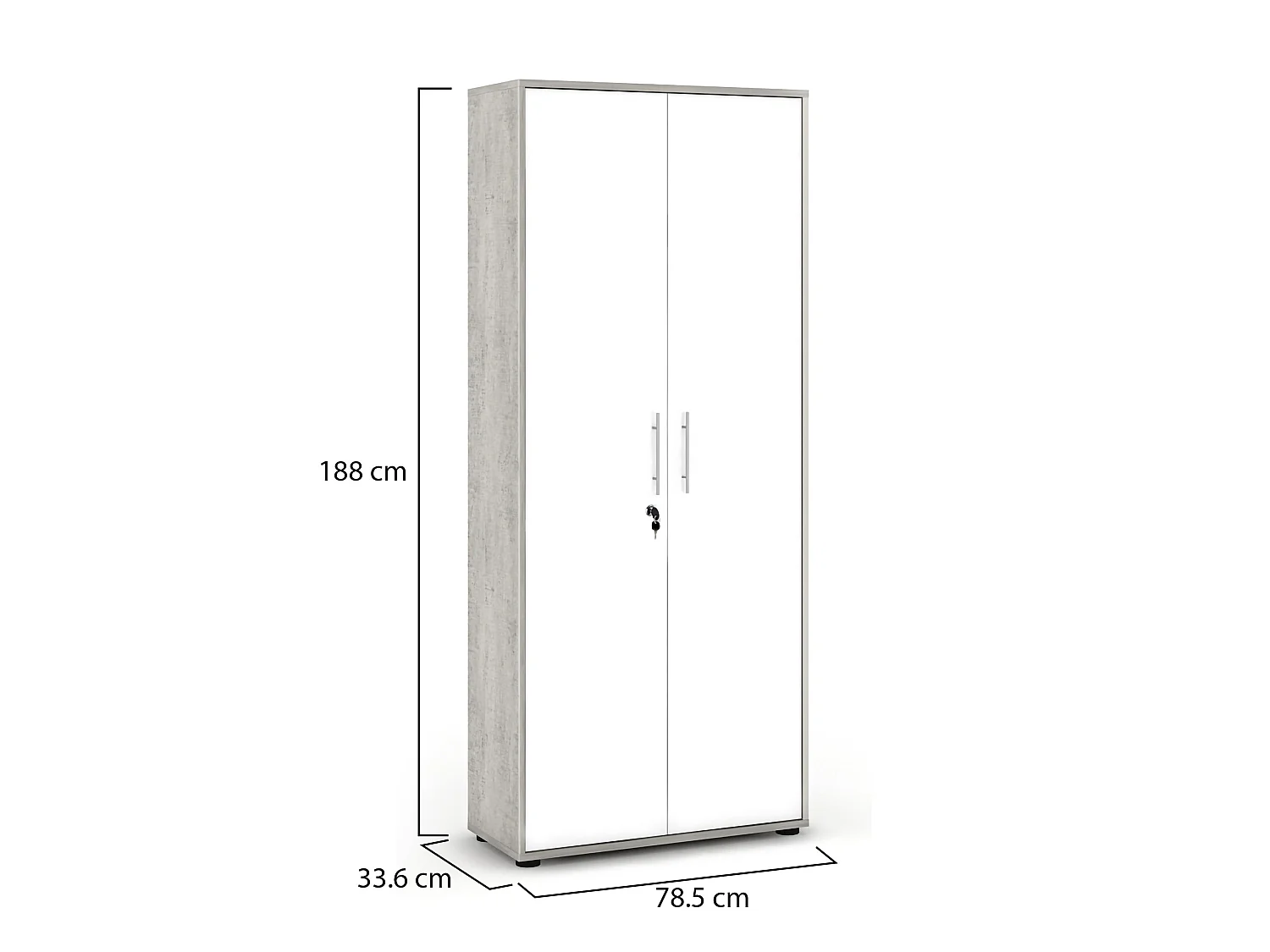 Armadio Multiuso 2 Ante Saponara, 4 Ripiani, 79x188h cm Grigio Cemento, 2 Ante, 5 Vani