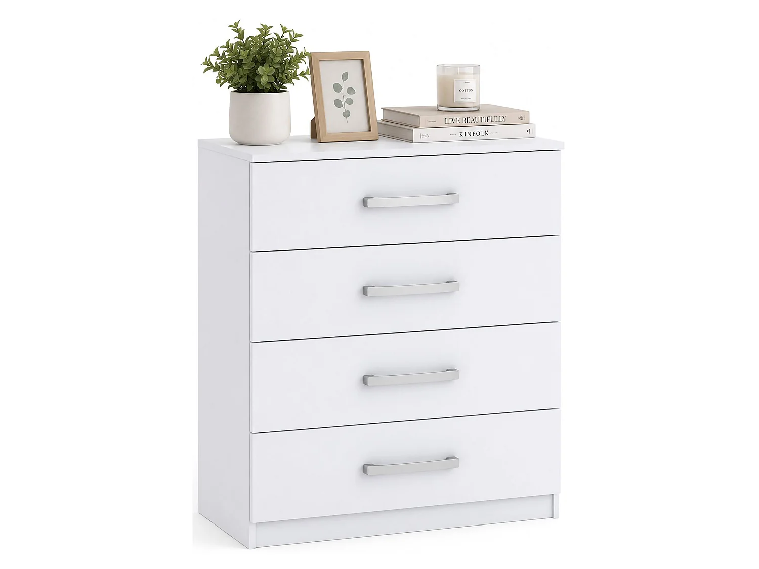 Cassettiera Laga, 4 Cassetti, 83x43x97h cm Bianco, Apertura Scorrevole, Chiusura Scorrevole
