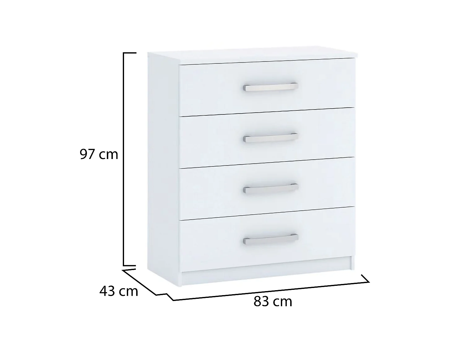 Cassettiera Laga, 4 Cassetti, 83x43x97h cm Bianco, Apertura Scorrevole, Chiusura Scorrevole