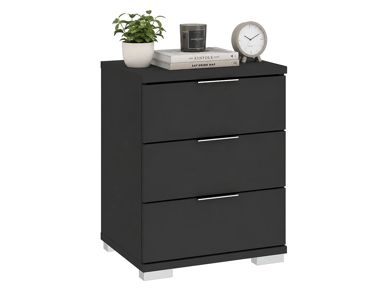 Cassettiera Laharo, 3 Cassetti, 46x42x61h cm Nero Antracite, Apertura Scorrevole, Chiusura Scorrevole