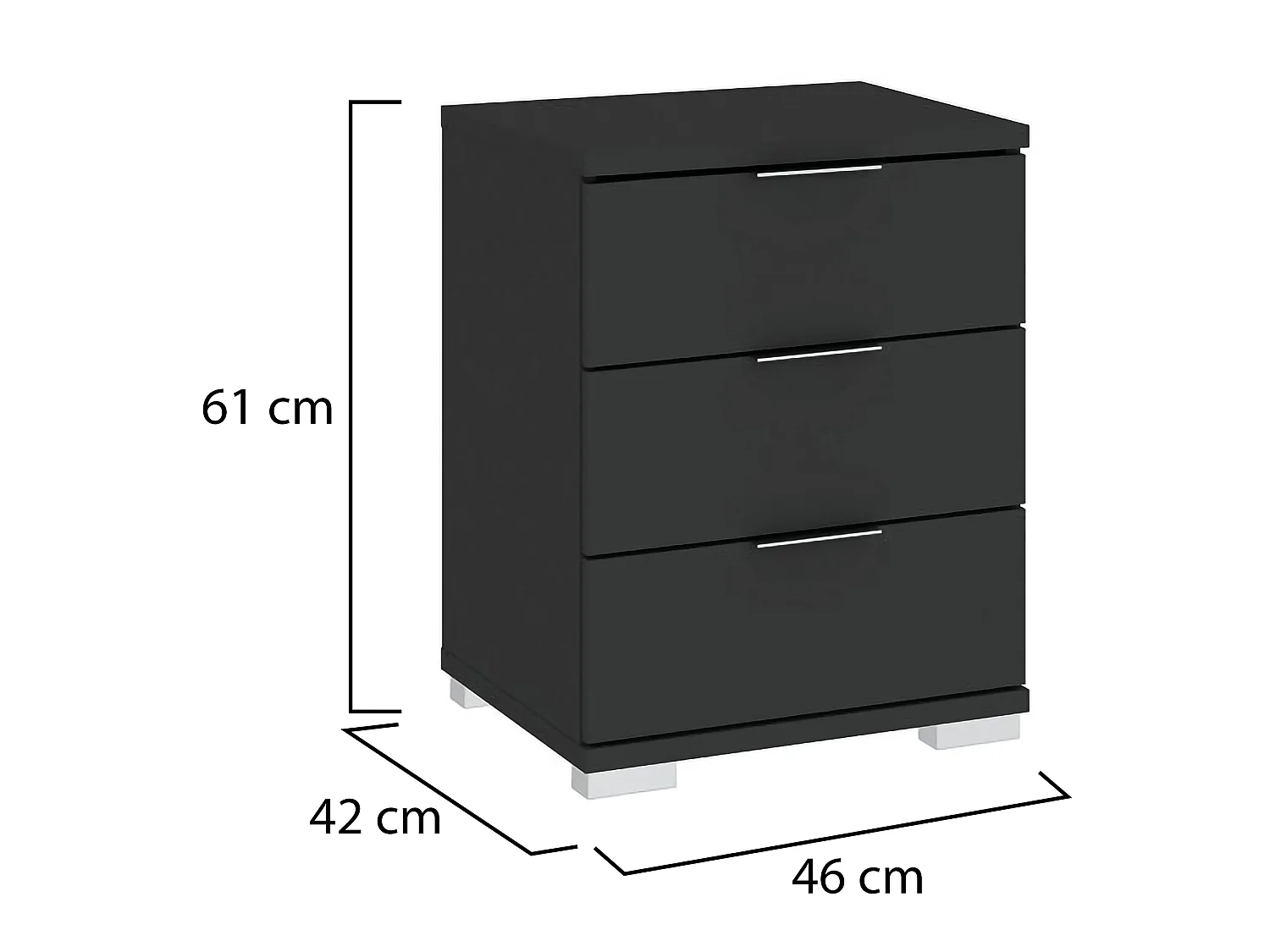 Cassettiera Laharo, 3 Cassetti, 46x42x61h cm Nero Antracite, Apertura Scorrevole, Chiusura Scorrevole