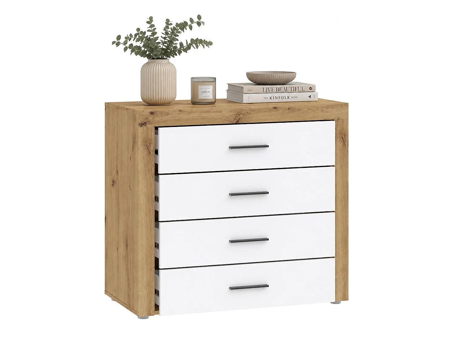 Cassettiera Lematare, 4 Cassetti, 95x42x88h cm Marrone Rovere, Apertura Scorrevole, Chiusura Scorrevole