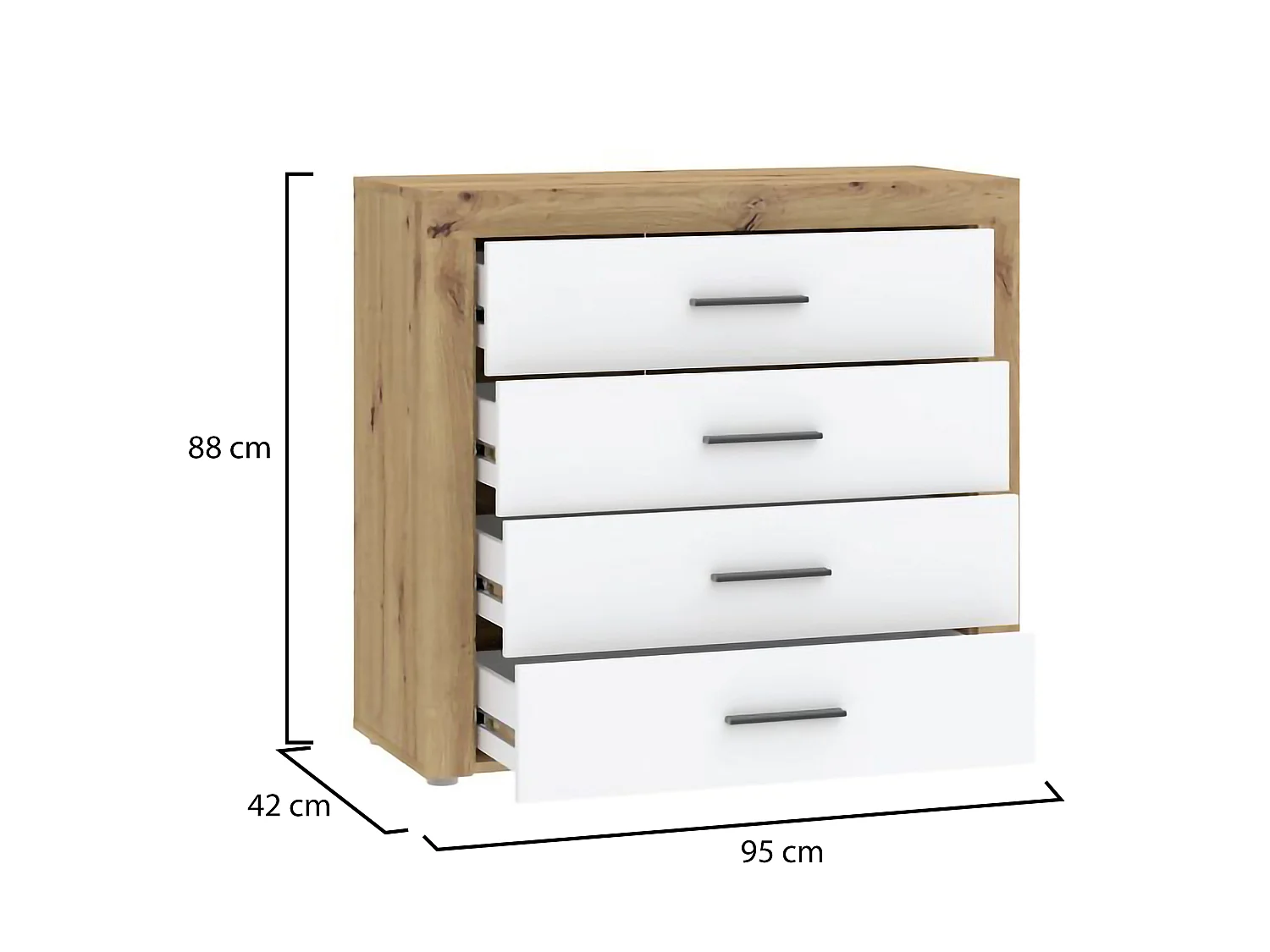 Cassettiera Lematare, 4 Cassetti, 95x42x88h cm Marrone Rovere, Apertura Scorrevole, Chiusura Scorrevole
