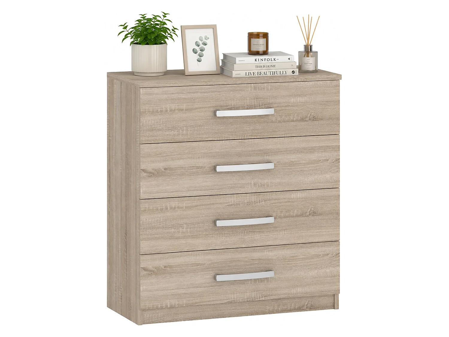 Cassettiera Laga, 4 Cassetti, 83x43x97h cm Marrone Rovere, Apertura Scorrevole, Chiusura Scorrevole