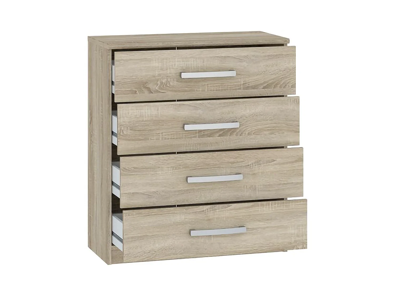 Cassettiera Laga, 4 Cassetti, 83x43x97h cm Marrone Rovere, Apertura Scorrevole, Chiusura Scorrevole
