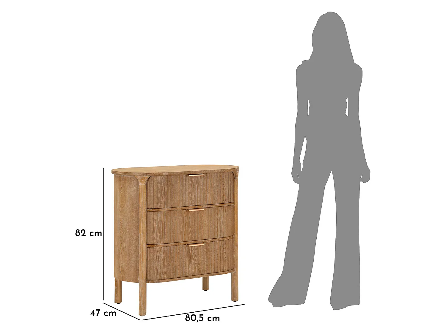 Commode Fama, 3 tiroirs, 81x47x82h cm Marron Cerisier, Effet Vieilli, Ouverture Coulissante
