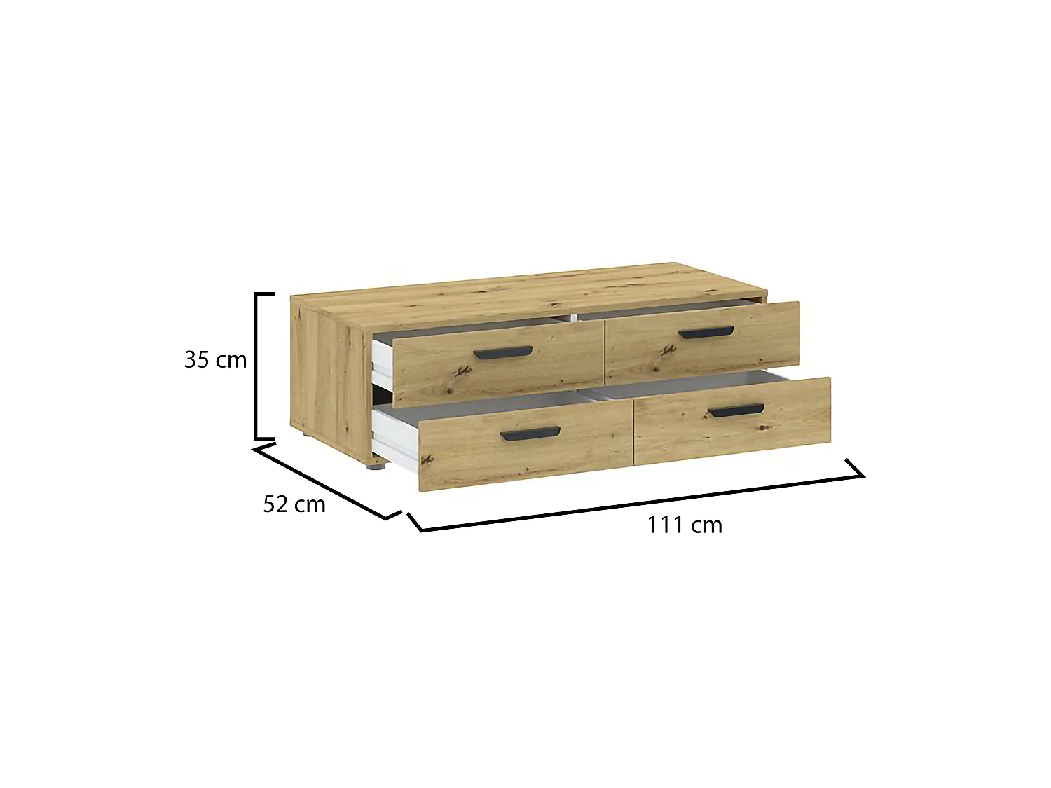 Kommode Gignod, 4 Schubladen, 111x52x35h cm, Eiche Braun, Knoten, Schiebetüröffnung, Schließsystem