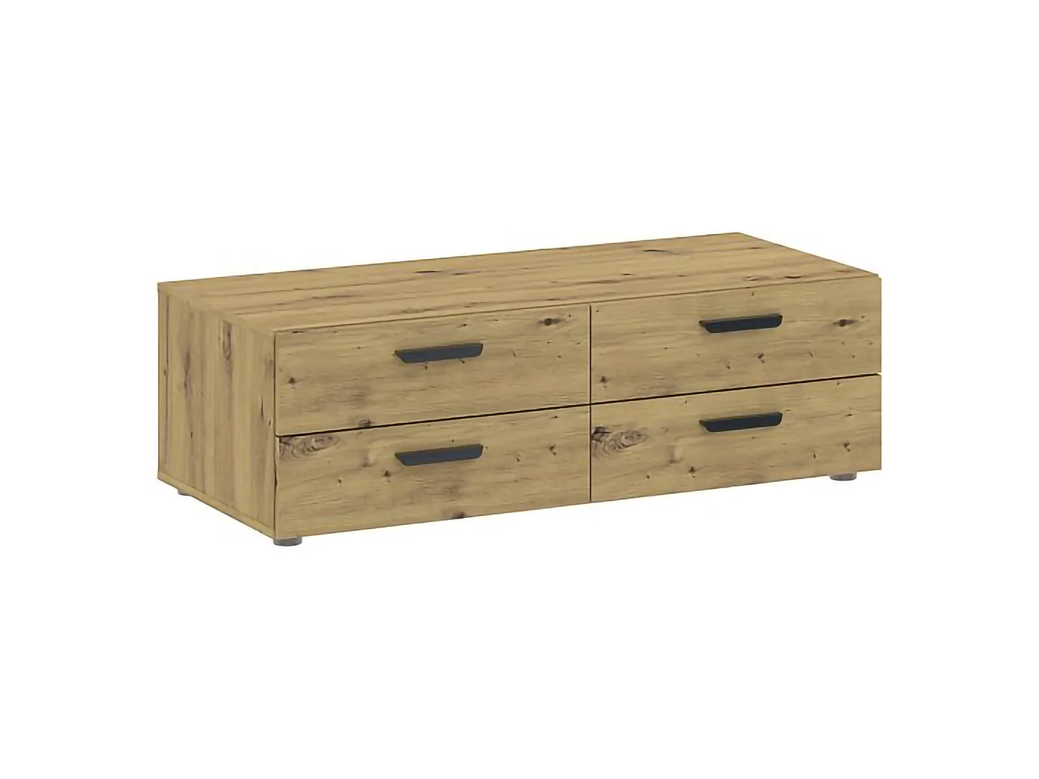 Kommode Gignod, 4 Schubladen, 111x52x35h cm, Eiche Braun, Knoten, Schiebetüröffnung, Schließsystem