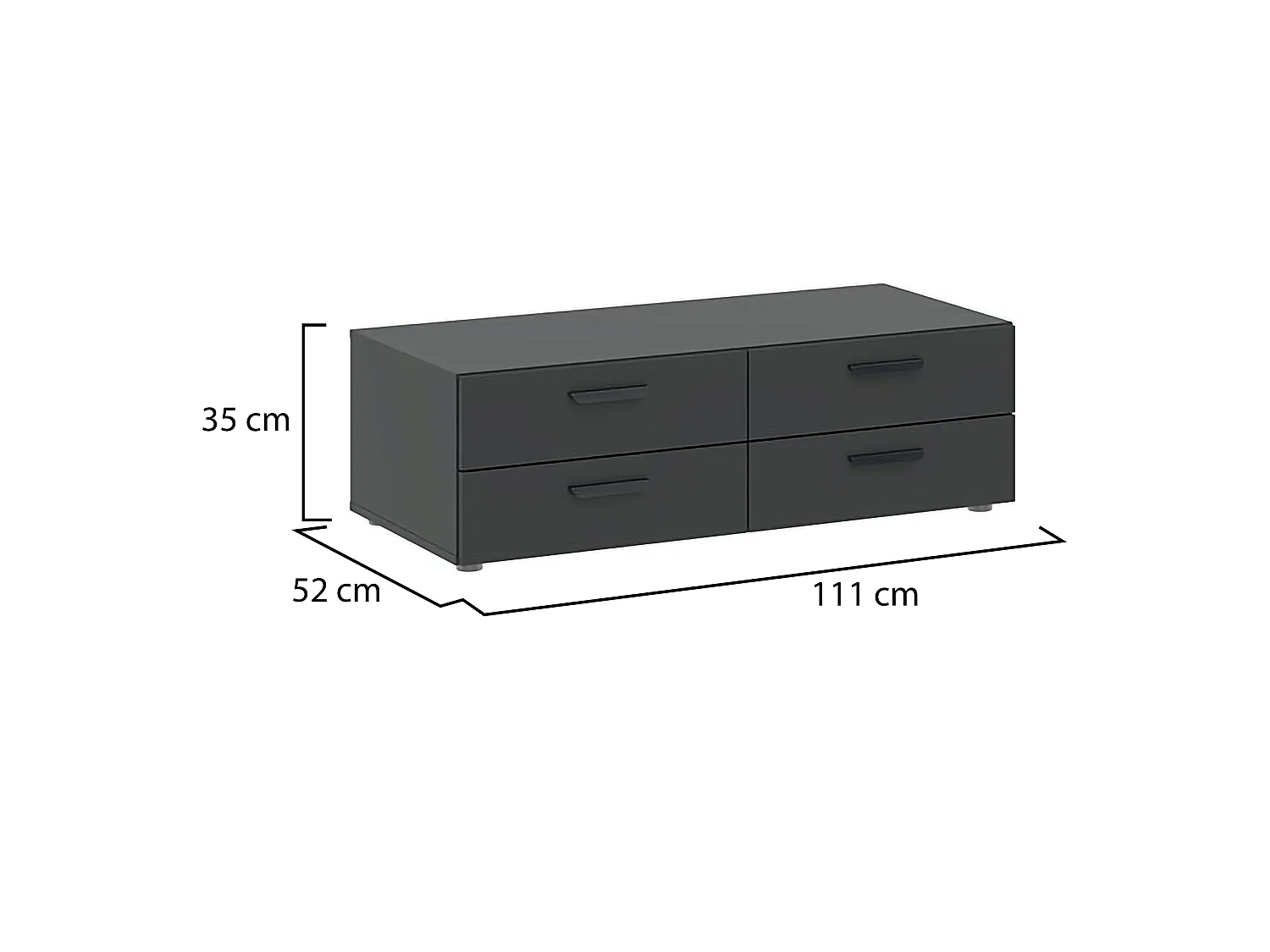 Kommode Gignod, 4 Schubladen, 111x52x35h cm Schwarz Anthrazit, Schiebefachöffnung, Schiebefachschluss
