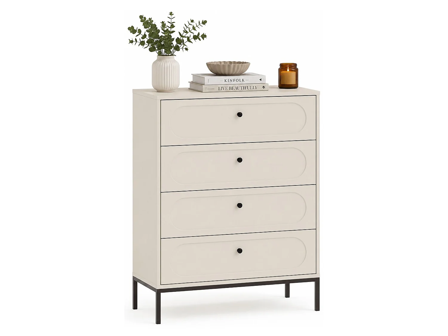 Commode Lanesaro, 4 tiroirs, 76x40x116h cm Beige Cachemire, Ouverture Coulissante, Fermeture Soft Close