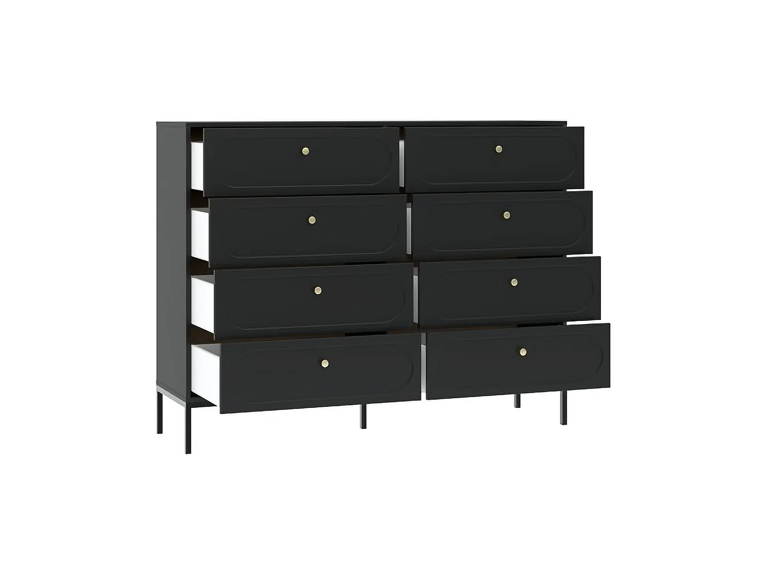 Cassettiera Laniva, 8 Cassetti, 150x40x116h cm Nero Antracite, Apertura Scorrevole, Chiusura Soft Close