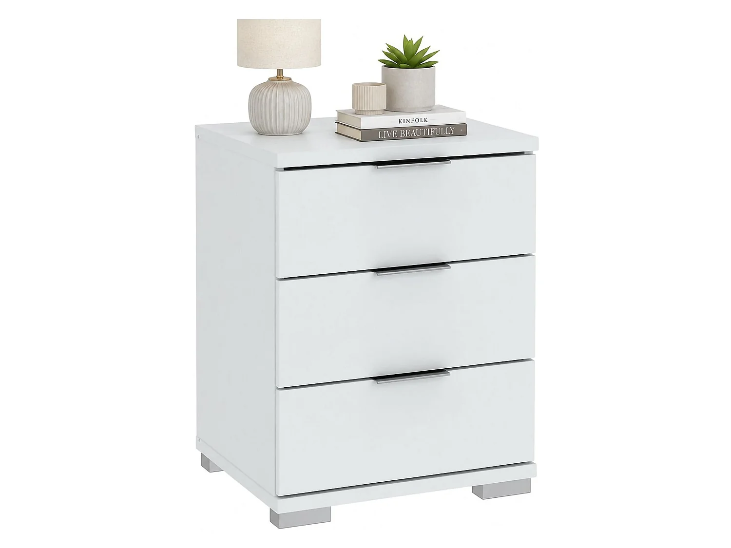 Cassettiera Laharo, 3 Cassetti, 46x42x61h cm Bianco, Apertura Scorrevole, Chiusura Scorrevole