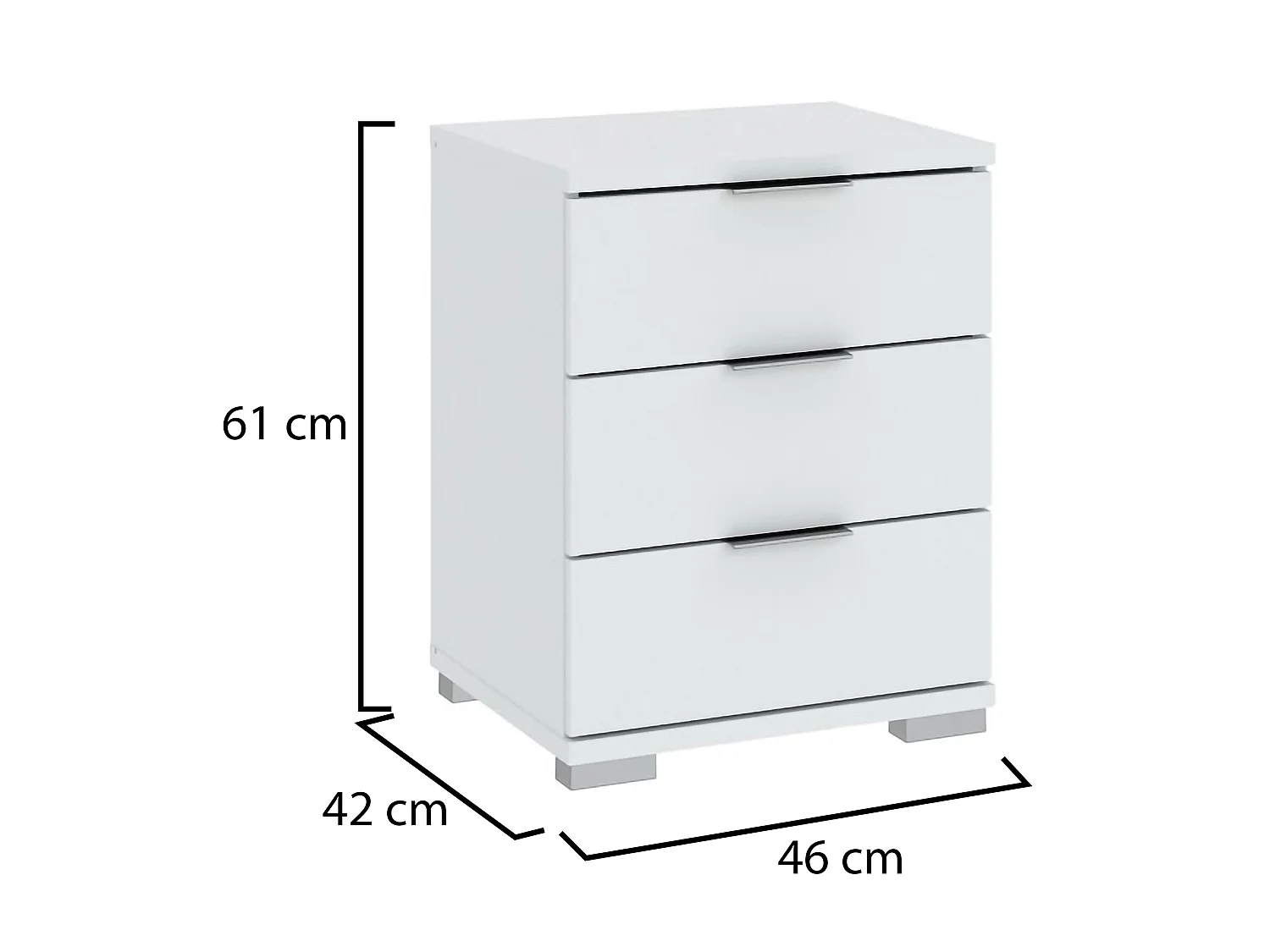 Cassettiera Laharo, 3 Cassetti, 46x42x61h cm Bianco, Apertura Scorrevole, Chiusura Scorrevole