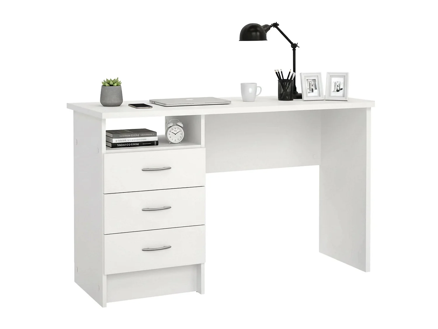Bureau Andre, 3 lades, 120x48x73h cm wit, blad van gemelamineerd hout, kleur blad wit