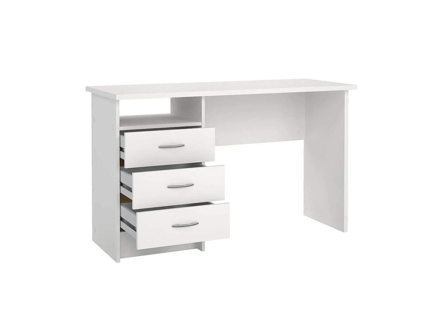 Bureau Andre, 3 lades, 120x48x73h cm wit, blad van gemelamineerd hout, kleur blad wit