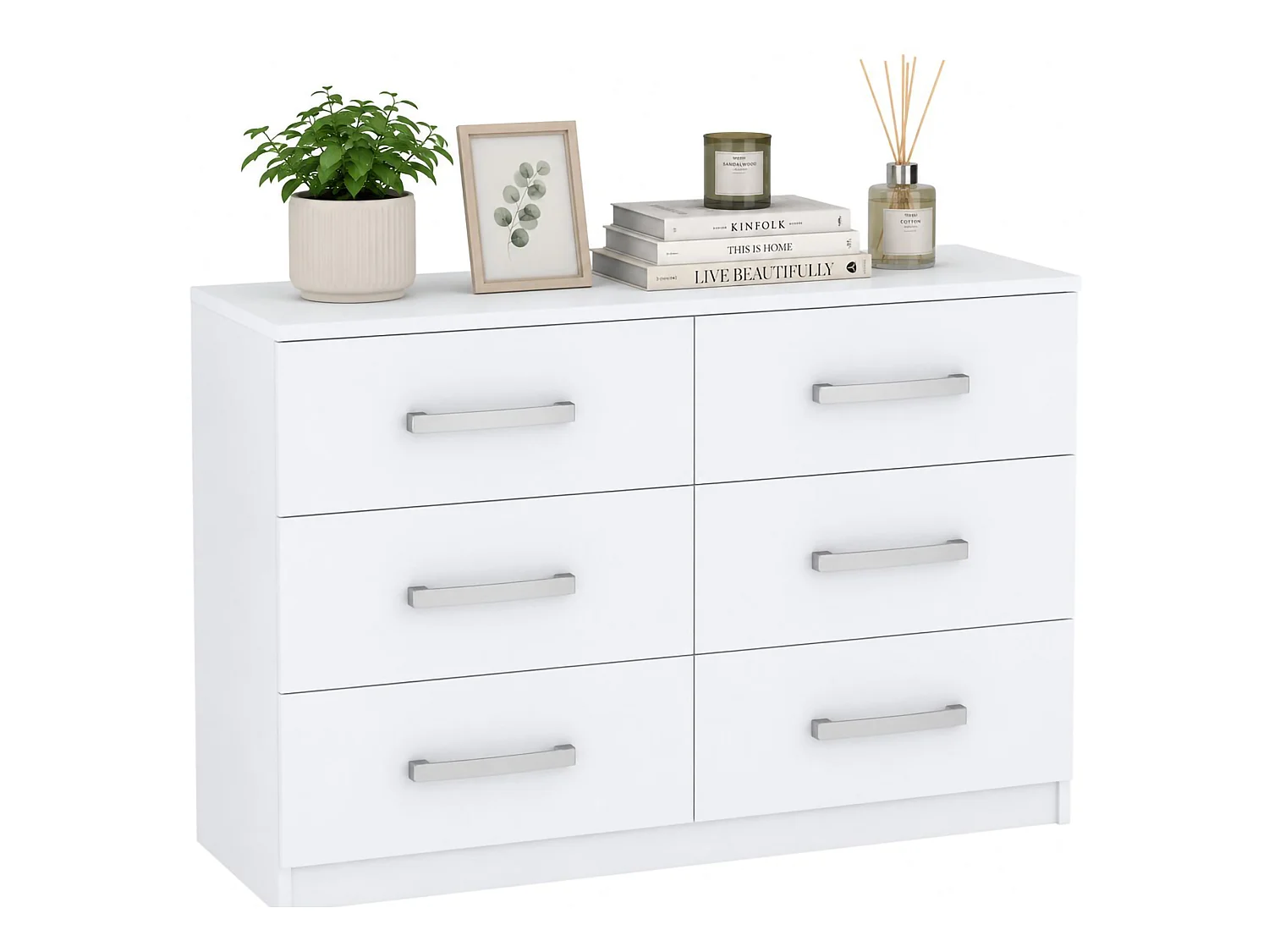 Cassettiera Laganaro, 6 Cassetti, 112x43x79h cm Bianco, Apertura Scorrevole, Chiusura Scorrevole