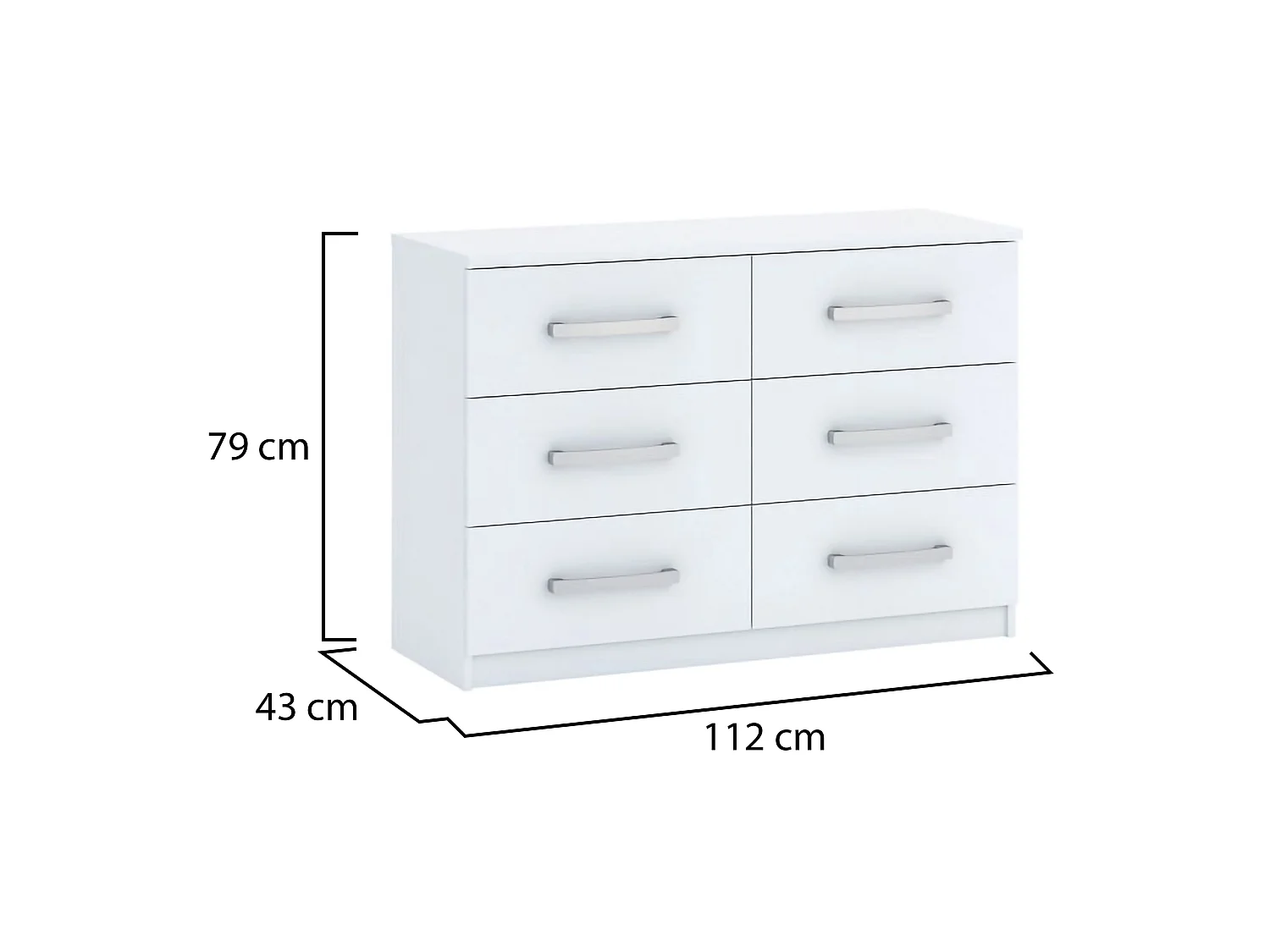 Cassettiera Laganaro, 6 Cassetti, 112x43x79h cm Bianco, Apertura Scorrevole, Chiusura Scorrevole