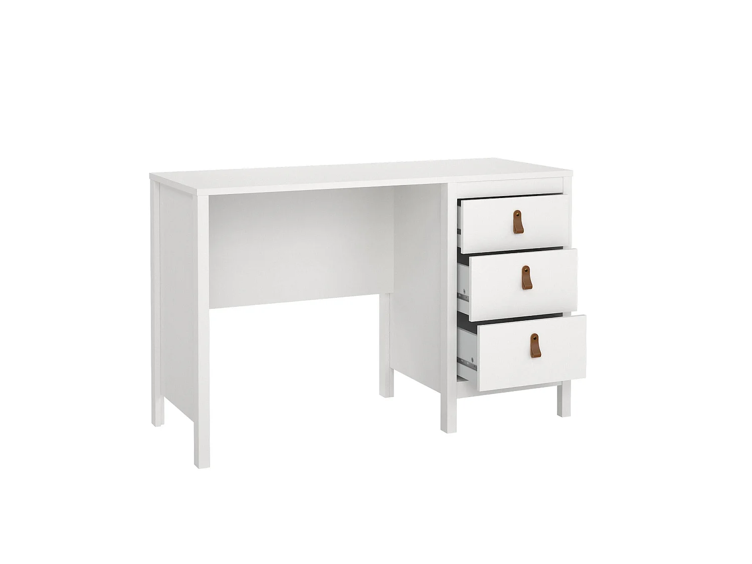 Escritorio Murjan, 3 cajones, 120x48x77h cm blanco, tablero en madera melaminada, color del estante blanco