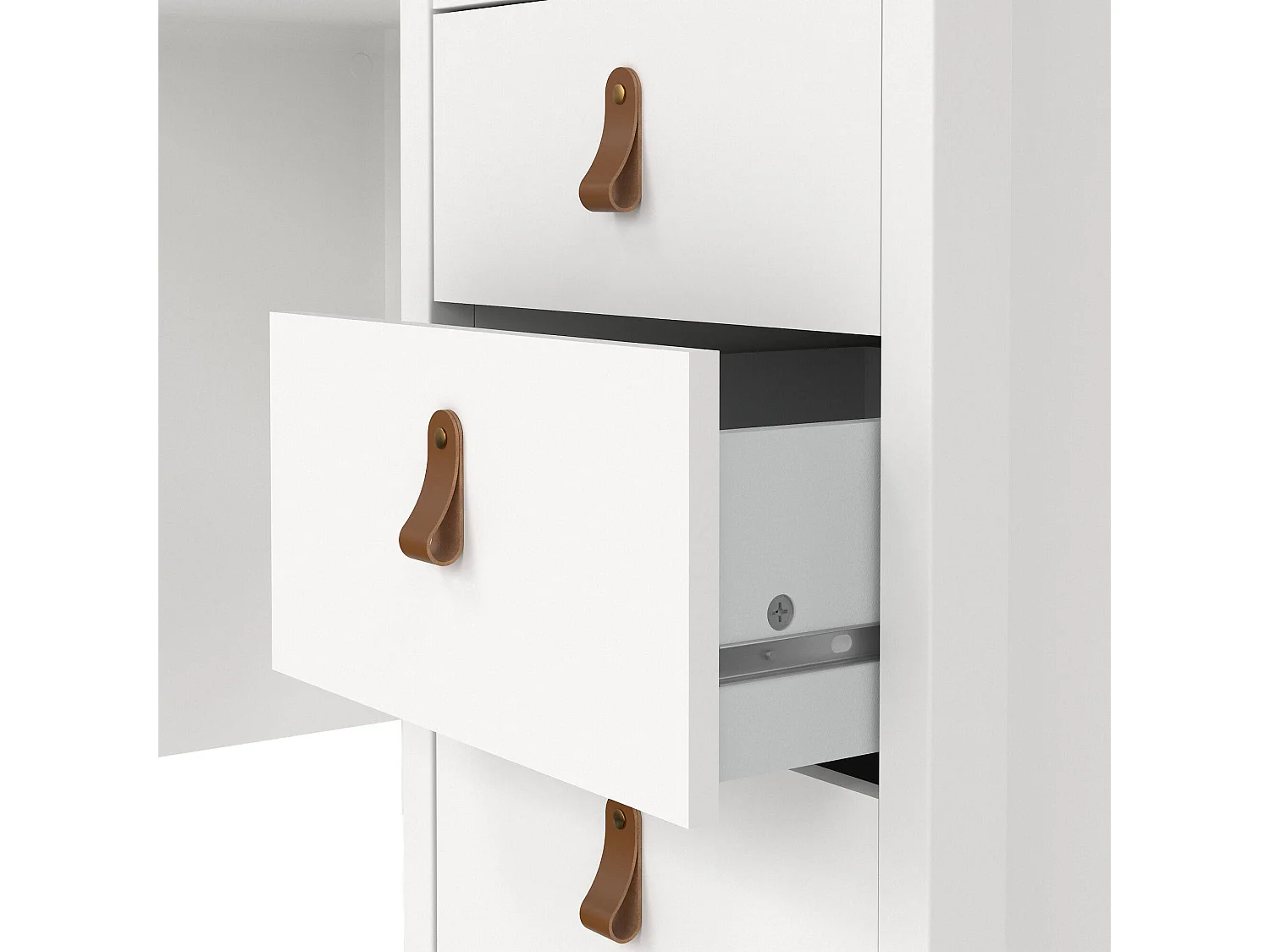 Escritorio Murjan, 3 cajones, 120x48x77h cm blanco, tablero en madera melaminada, color del estante blanco