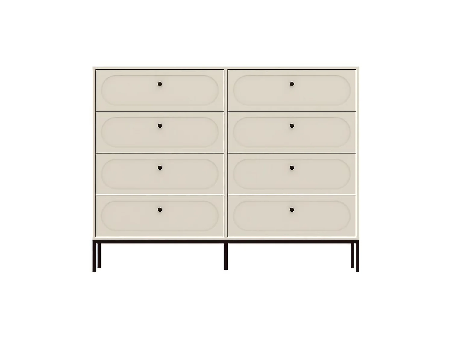 Commode Laniva, 4 tiroirs, 150x40x116h cm Beige Cachemire, ouverture coulissante, fermeture Soft Close
