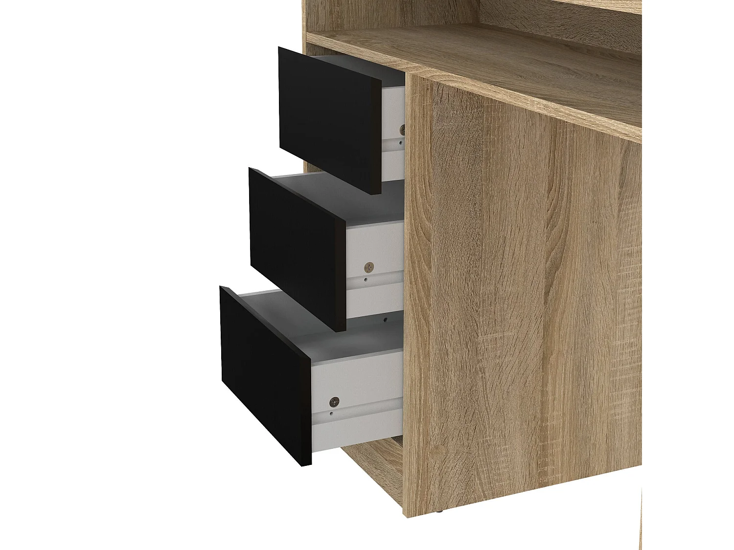 Bureau Shanshan, 3 laden, 126x55x76h cm eikenbruin, 1 deur, kleur blad bruin